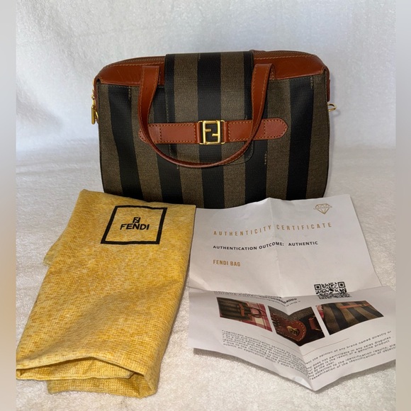 Fendi Handbags - FENDI COA PEQUIN HANDBAG BROWN BLACK ORANGE/CONAC COLOR W/ORIGINAL DUST BAG.